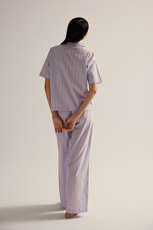 Kadın Dokuma Kısa Kollu Gömlek Pijama Üstü
