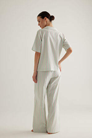 Kadın Dokuma Kısa Kollu Gömlek Pijama Üstü