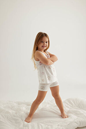 Kız Çocuk Pamuklu Atlet Şort Pijama Takımı