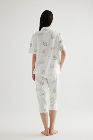 Kadın Pamuklu Kısa Kollu Gömlek Pijama Üstü