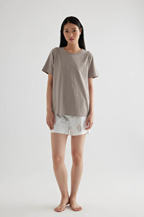 Kadın Pamuklu Cepli Şort Pijama Altı