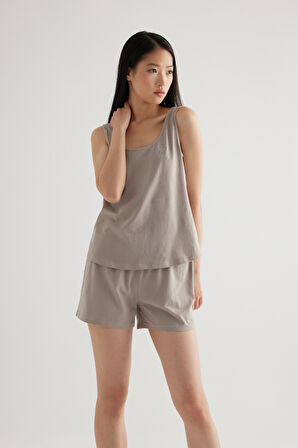 Kadın Pamuklu Kalın Askılı Atlet Pijama Üstü