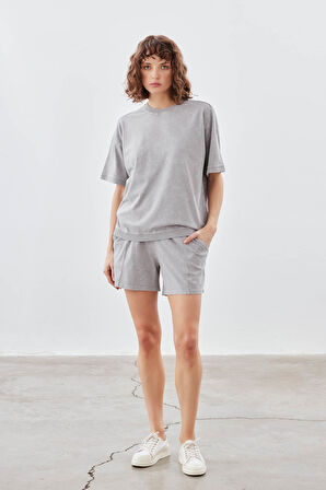 Kadın Pamuklu Yıkamalı Cepli Şort