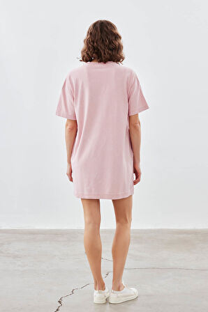 Kadın Pamuklu Yıkamalı Kısa Kollu Cep Detaylı Elbise