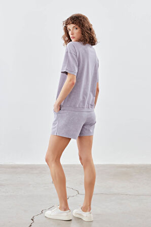 Kadın Pamuklu Yıkamalı Kısa Kollu T-shirt