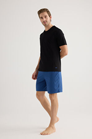 Erkek Pamuklu Kısa Kollu Şortlu Pijama Takımı