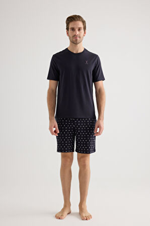Erkek Pamuklu Kısa Kollu Şort Pijama Takımı