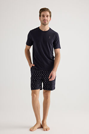 Erkek Pamuklu Kısa Kollu Şort Pijama Takımı