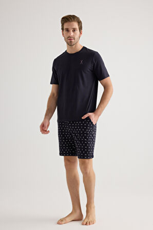 Erkek Pamuklu Kısa Kollu Şort Pijama Takımı