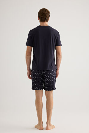 Erkek Pamuklu Kısa Kollu Şort Pijama Takımı