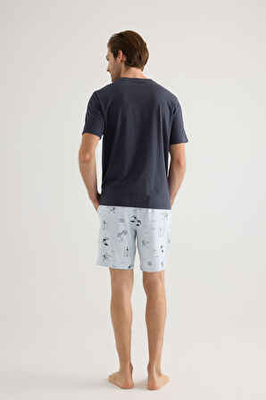 Erkek Pamuklu Kısa Kollu Şortlu Pijama Takımı