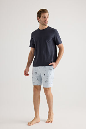 Erkek Pamuklu Kısa Kollu Şortlu Pijama Takımı