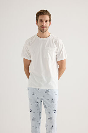 Erkek Pamuklu Kısa Kollu Pijama Üstü