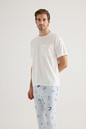 Erkek Pamuklu Kısa Kollu Pijama Üstü