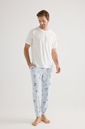 Erkek Pamuklu Kısa Kollu Pijama Üstü
