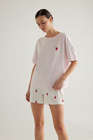 Kadın Pamuklu Kısa Kollu Pijama Üstü