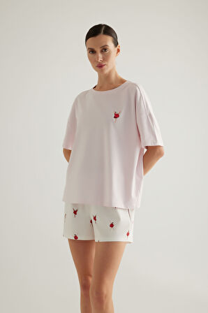 Kadın Pamuklu Kısa Kollu Pijama Üstü