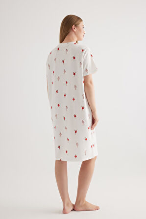 Kadın Plus Size Pamuklu Patlı Kısa Kollu Gecelik