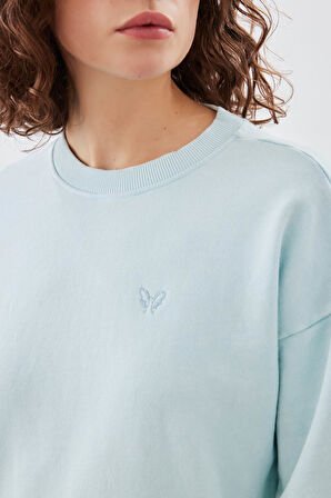 Kadın Pamuklu Yıkamalı Üç İplik Uzun Kollu Sweatshirt