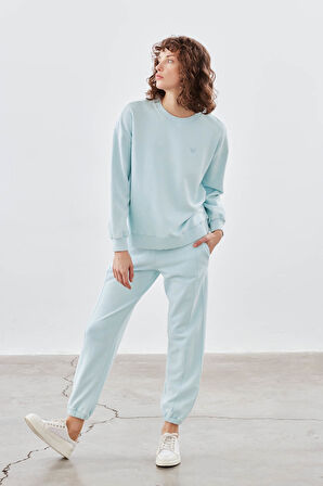 Kadın Pamuklu Yıkamalı Üç İplik Uzun Kollu Sweatshirt