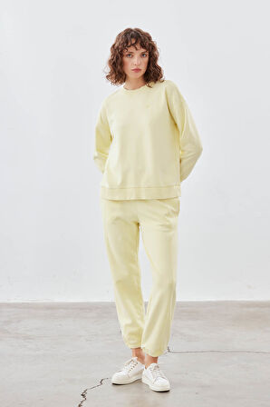 Kadın Pamuklu Yıkamalı Üç İplik Cepli Pantolon