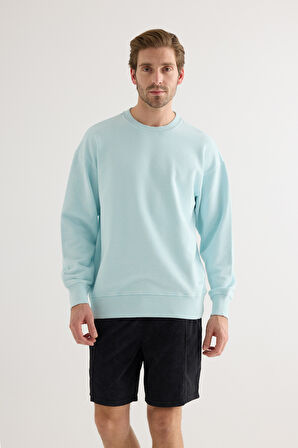 Erkek Pamuklu Yıkamalı Üç İplik Uzun Kollu Sweatshirt