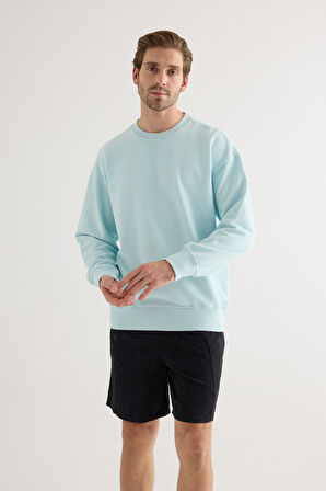 Erkek Pamuklu Yıkamalı Üç İplik Uzun Kollu Sweatshirt