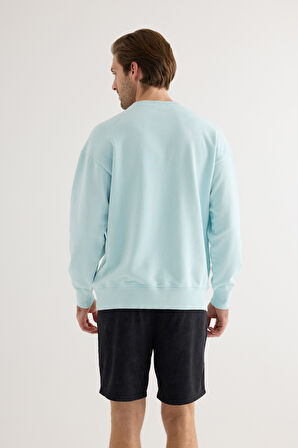 Erkek Pamuklu Yıkamalı Üç İplik Uzun Kollu Sweatshirt