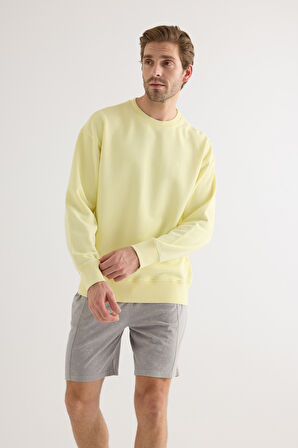 Erkek Pamuklu Yıkamalı Üç İplik Uzun Kollu Sweatshirt