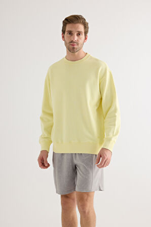 Erkek Pamuklu Yıkamalı Üç İplik Uzun Kollu Sweatshirt