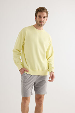 Erkek Pamuklu Yıkamalı Üç İplik Uzun Kollu Sweatshirt