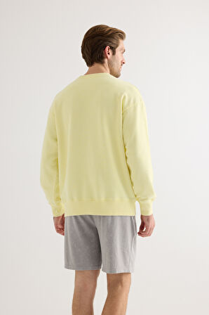 Erkek Pamuklu Yıkamalı Üç İplik Uzun Kollu Sweatshirt