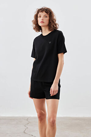 Kadın Pamuklu Kısa Kollu T-shirt Şortlu Pijama Takımı