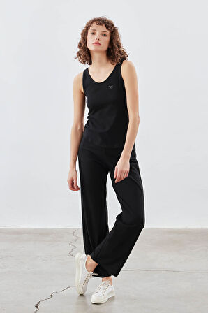 Kadın Pamuklu Kalın Askılı Atlet Uzun Pijama Takımı