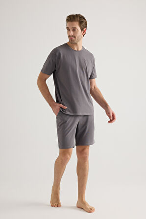 Erkek Pamuklu Kısa Kollu Şortlu Pijama Takımı