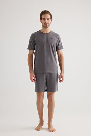 Erkek Pamuklu Kısa Kollu Şortlu Pijama Takımı
