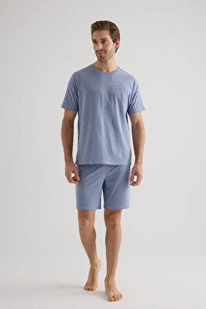 Erkek Pamuklu Kısa Kollu Şortlu Pijama Takımı