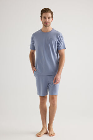 Erkek Pamuklu Kısa Kollu Şortlu Pijama Takımı