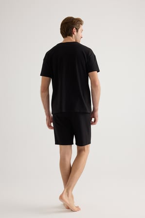 Erkek Pamuklu Kısa Kollu Şortlu Pijama Takımı