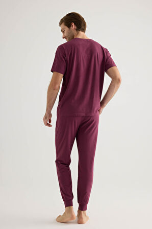 Erkek Pamuklu Kısa Kollu Uzun Pijama Takımı