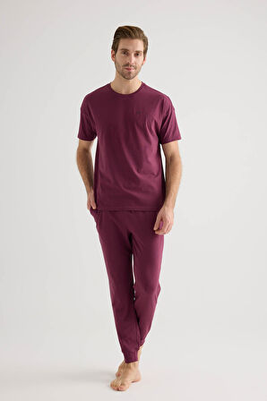 Erkek Pamuklu Kısa Kollu Uzun Pijama Takımı