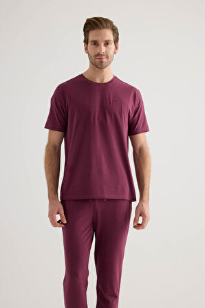 Erkek Pamuklu Kısa Kollu Uzun Pijama Takımı