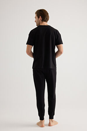 Erkek Pamuklu Kısa Kollu Uzun Pijama Takımı