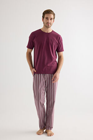 Erkek Pamuklu Kısa Kollu Uzun Pijama Takımı