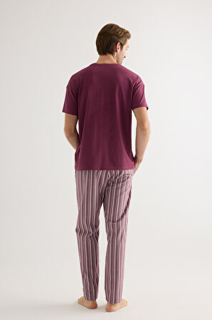 Erkek Pamuklu Kısa Kollu Uzun Pijama Takımı