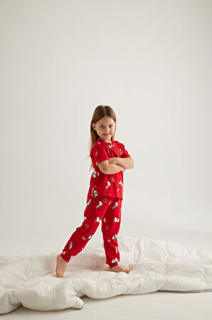 Kız Çocuk Pamuklu Kısa Kollu Uzun Pijama Takımı
