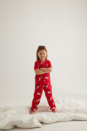 Kız Çocuk Pamuklu Kısa Kollu Uzun Pijama Takımı