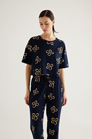 Kadın Pamuklu Kısa Kollu Pijama Üstü