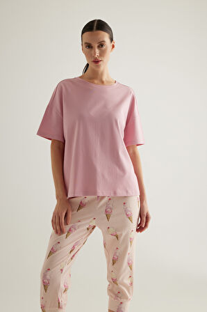 Kadın Pamuklu Kısa Kollu Kapri Pijama Takımı