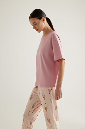 Kadın Pamuklu Kısa Kollu Kapri Pijama Takımı